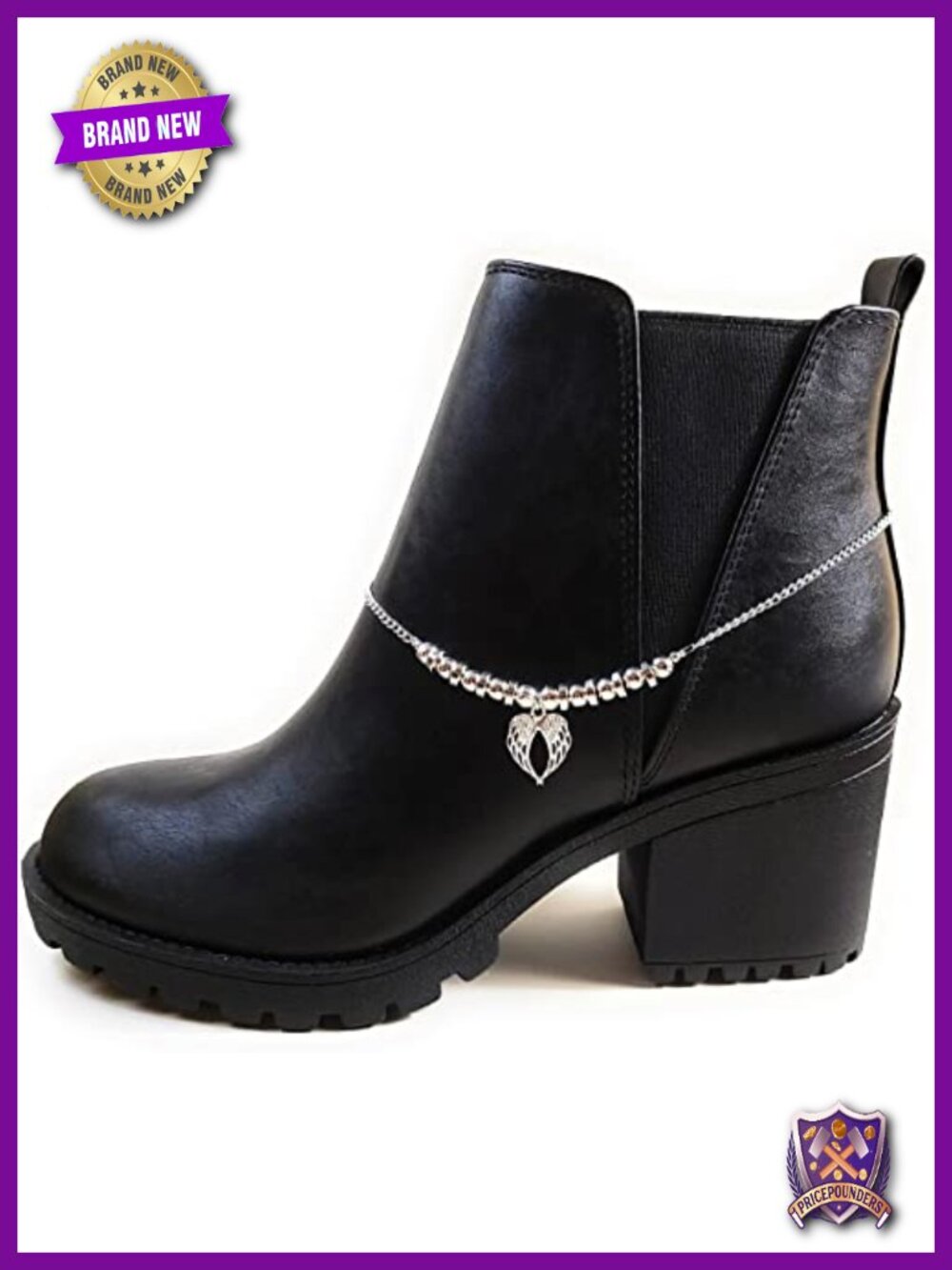Silver Metal Bracelet Chain Angel Wing Heart Charm Boot Jewelry